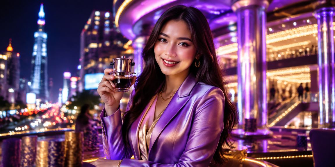 Cảnh casino trực tuyến Việt Nam với bàn bài và đèn neon rực rỡ về đêm